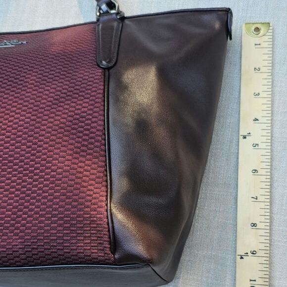 Coach Wine Burgandy Colored Satchel Tote Bag Leather and Cloth Medium Size - Picture 11 of 16